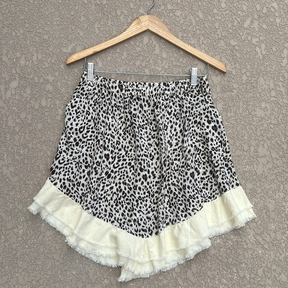Umgee Leopard Print Skirt Pockets Knee Length Linen Size Medium